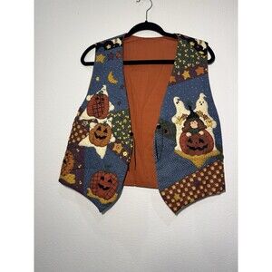 Halloween Vest Reversible Ghost Pumpkins Candy Corn Women Large